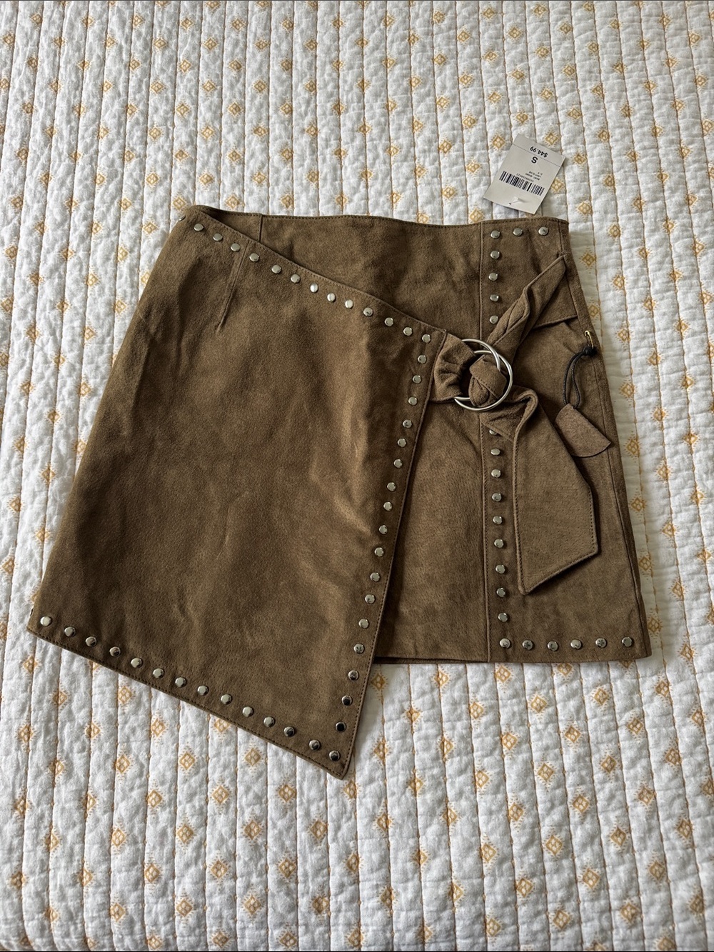 Forever 21 Brown Suede Wrap Mini Skirt with Stud Details